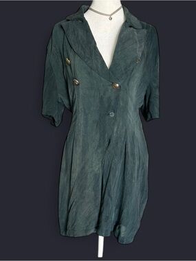 Vintage-Inspired Dark Green Short Sleeve Romper Jumpsuit